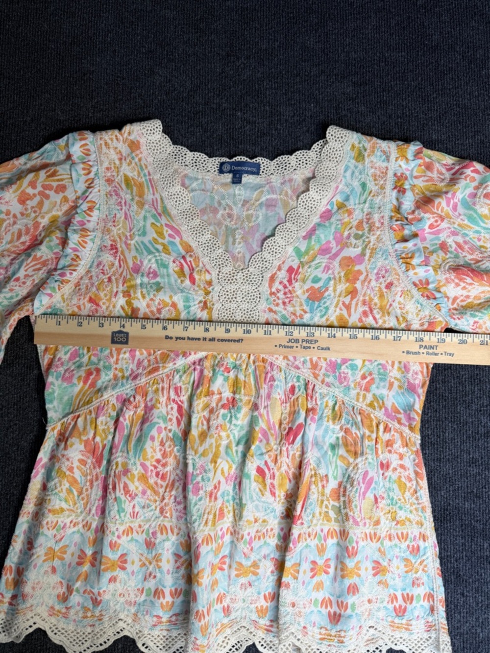 Democracy Floral Crochet-Trim Peasant Blouse in Pastel Multi - Picture 13 of 13